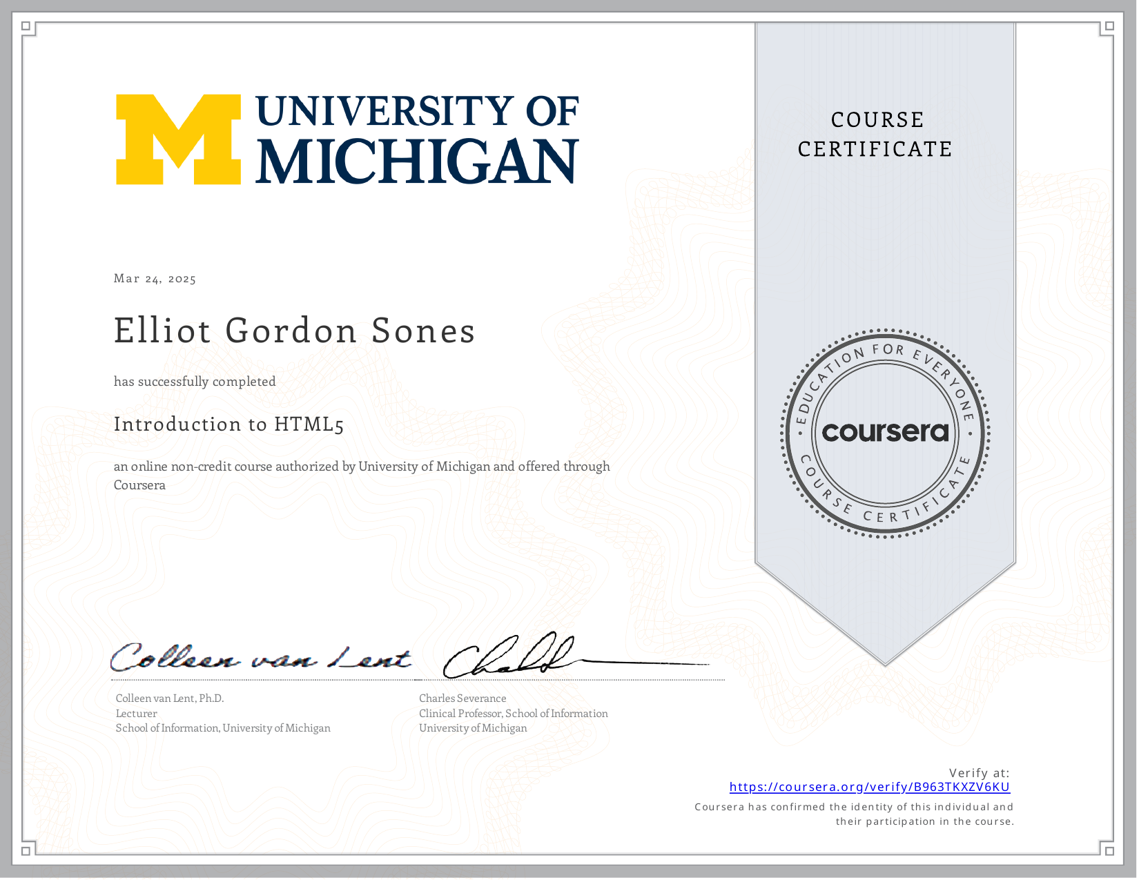 HTML5 Certificate certificate